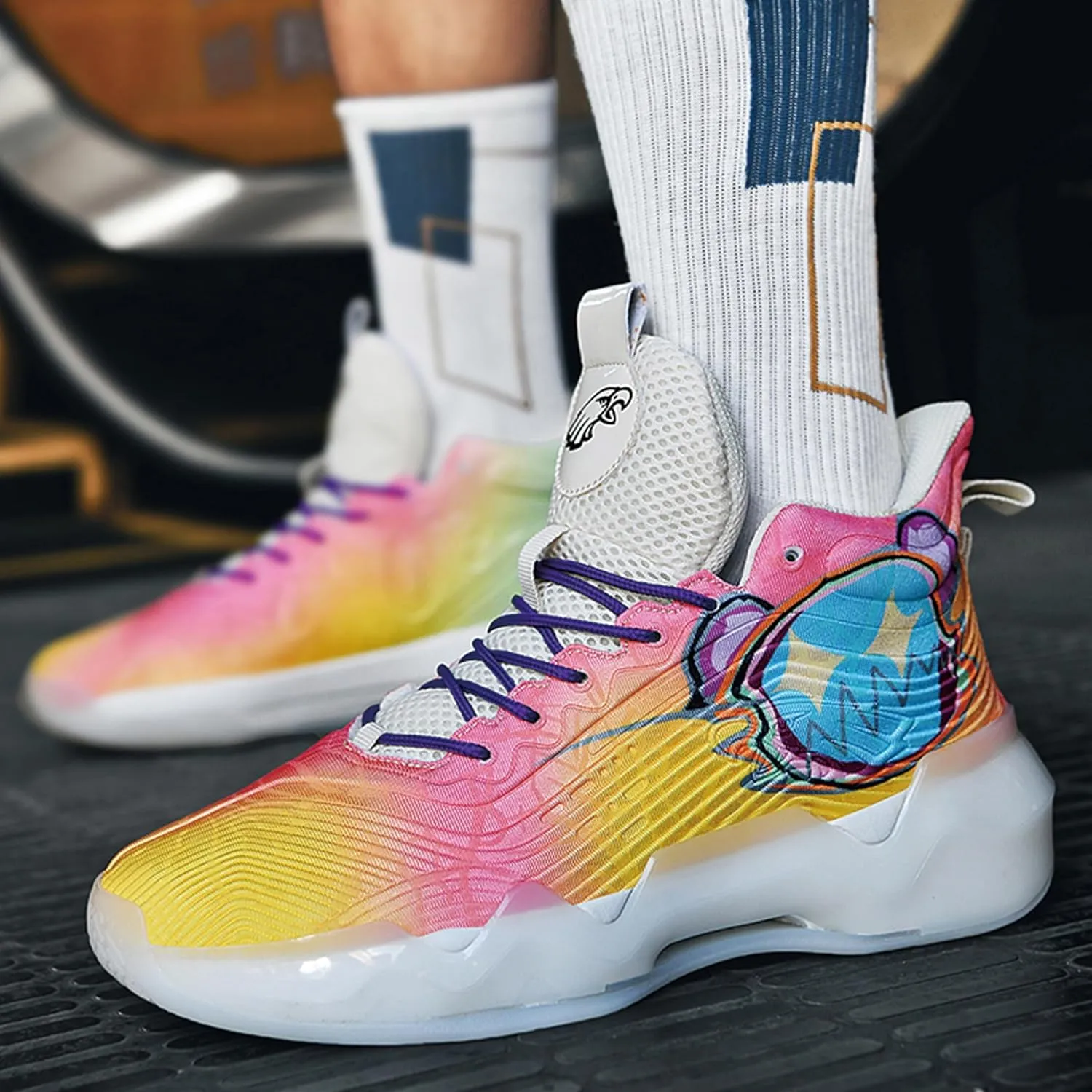 Men's Basketball Shoes High Top Anti Slip Shock-Absorbing Running Shoes Fashionable Durable Training Boots
