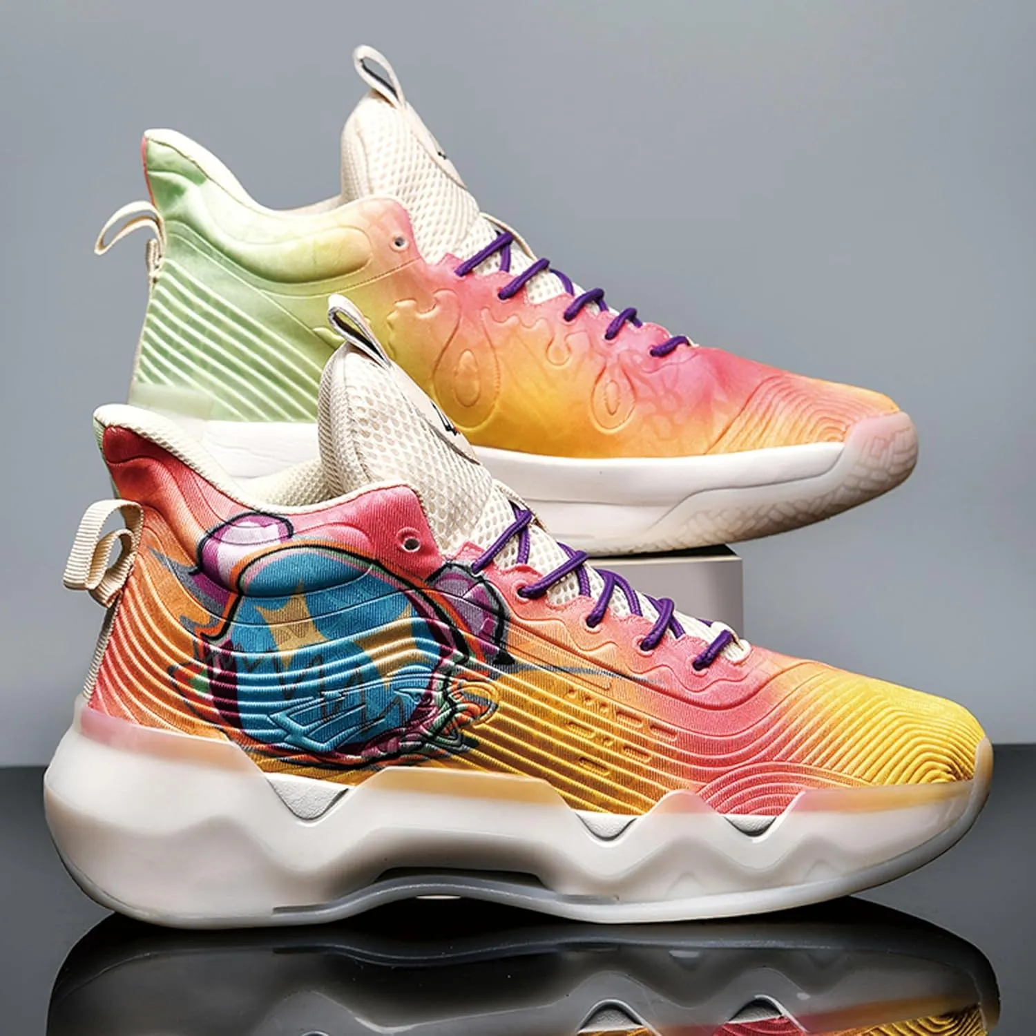 Men's Basketball Shoes High Top Anti Slip Shock-Absorbing Running Shoes Fashionable Durable Training Boots