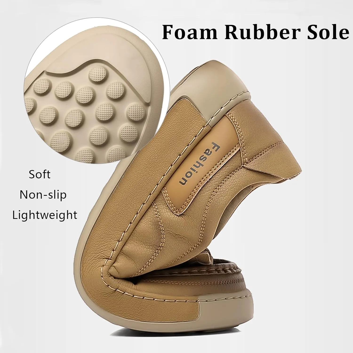Men's Leather Slip On Casual Loafers Hand Stitched Lightweight Anti-Slip Soft Sole Moccasins Comfortable Driving Walking Shoes for Work Travel