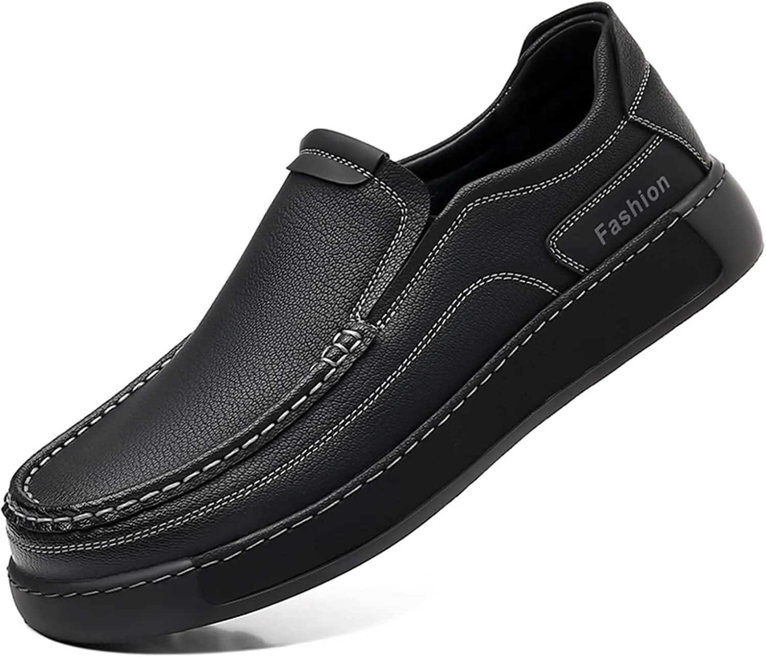 Men's Leather Slip On Casual Loafers Hand Stitched Lightweight Anti-Slip Soft Sole Moccasins Comfortable Driving Walking Shoes for Work Travel