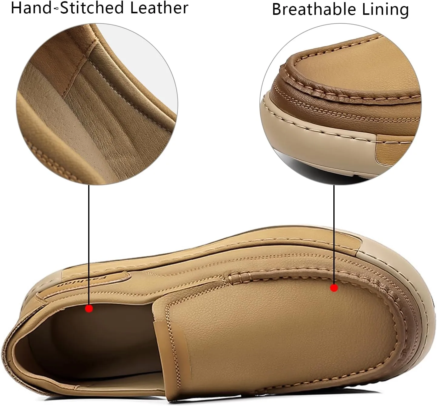 Men's Leather Slip On Casual Loafers Hand Stitched Lightweight Anti-Slip Soft Sole Moccasins Comfortable Driving Walking Shoes for Work Travel