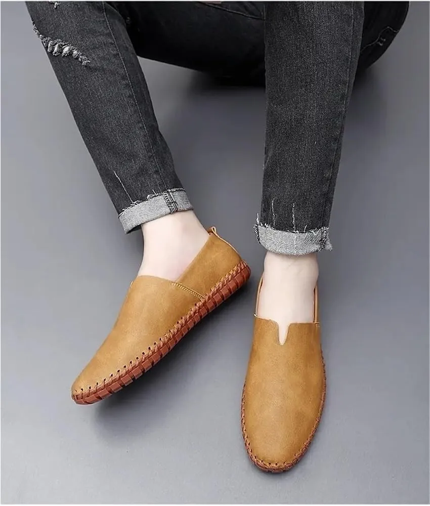 Men's Loafers Shoes Vegan Leather Stitching Details Comfortable Lightweight Slip Sole Walking Shoes