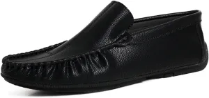 Mens Loafers Stitching Details Slip On Moccasins Shoes Vegan Leather Anti-Slip Comfortable Flexible Walking Slip-on