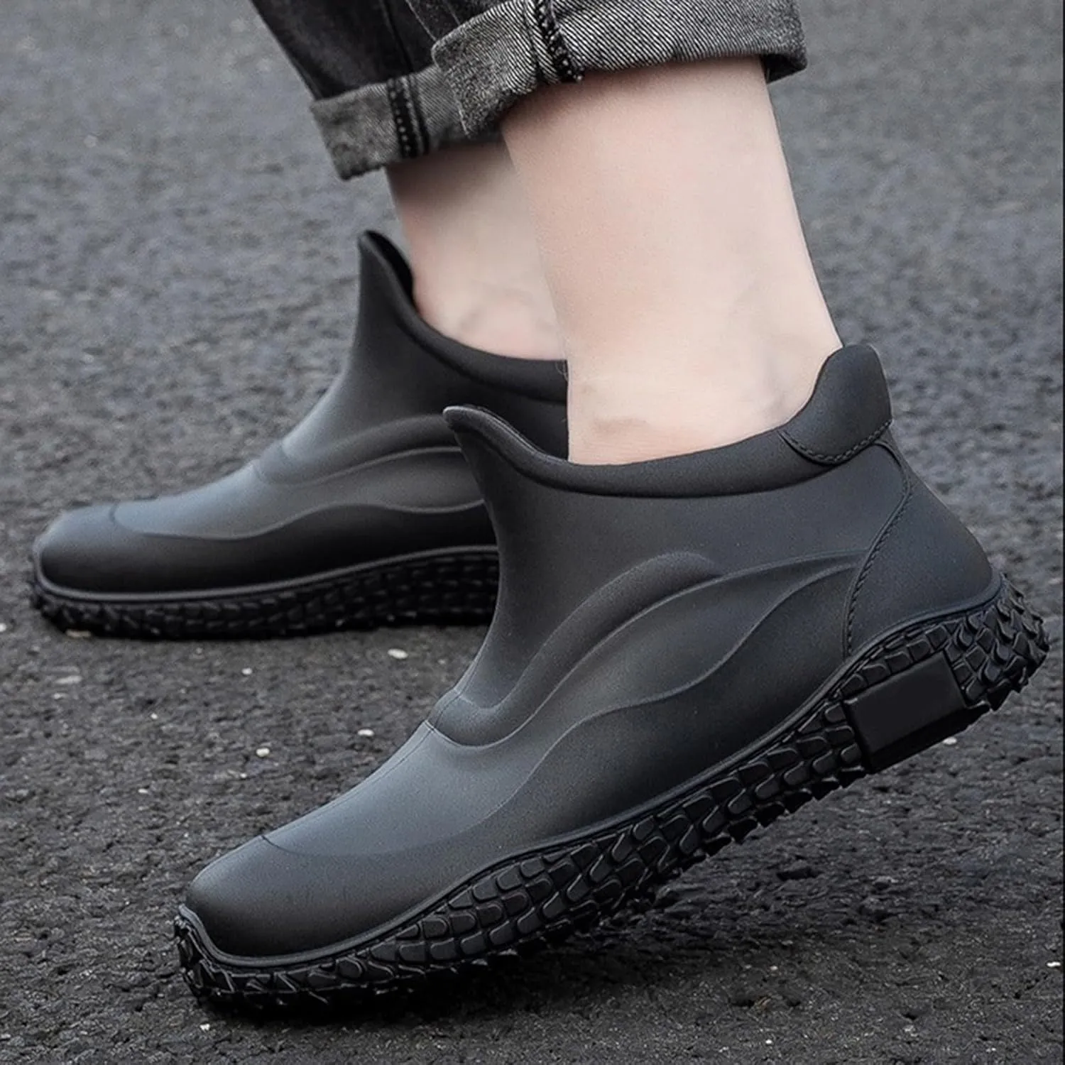 Men's Mid Waterproof Rain Boots Outdoor Lightweight Breathable Camping Mountaineering Shoes Ankle Chelsea Boots