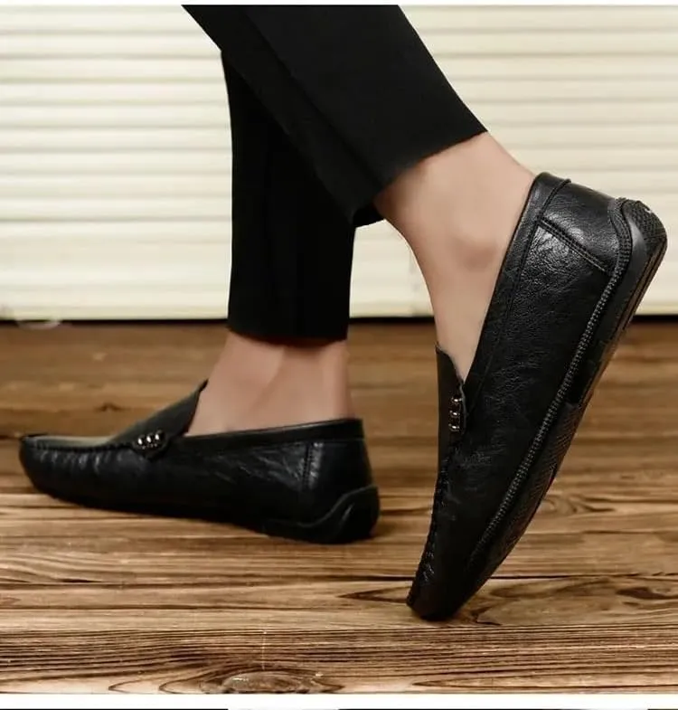Mens Party Loafers Vegan Leather Business Comfor Round Toe Solid Color Office Non Slip Block Heel Anti-Slip Shoe Slip-on