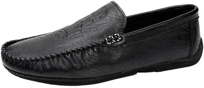 Mens Party Loafers Vegan Leather Business Comfor Round Toe Solid Color Office Non Slip Block Heel Anti-Slip Shoe Slip-on