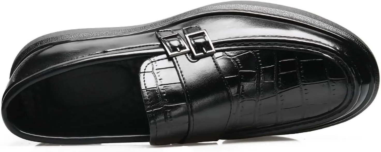 Men's PU Leather Croc-Embossed Double Monk Strap Loafers  Lightweight Slip-On, Flat Non-Slip Sole, Formal & Casual Driving Shoes