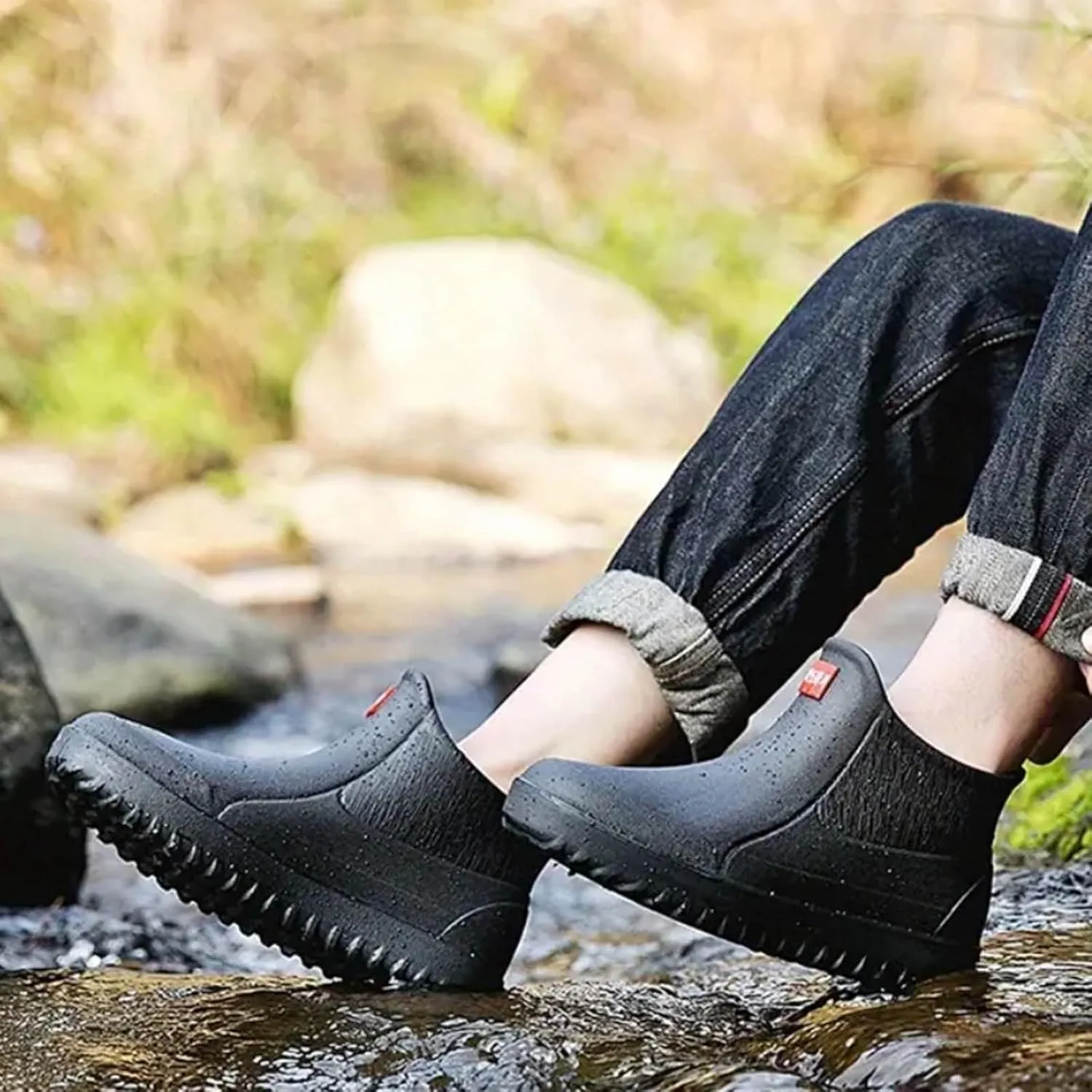 Men's Short Tube Slip On Rain Boots Outer Neoprene Boots Hiking Rain Boots Fishing Boots Water Proof Rain Boots