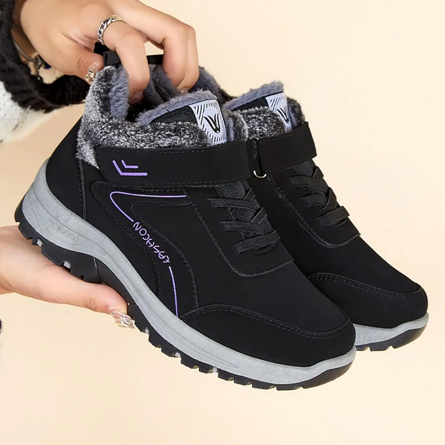 Mens Work Boots Slip On Hiking Sneakers with Warm Fur Lining Working Shoes for Women Food Service Winter Outdoor Botas Waterproof Non Slip Hike Grounded Footwear