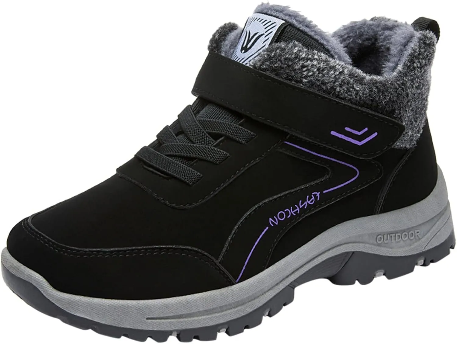 Mens Work Boots Slip On Hiking Sneakers with Warm Fur Lining Working Shoes for Women Food Service Winter Outdoor Botas Waterproof Non Slip Hike Grounded Footwear