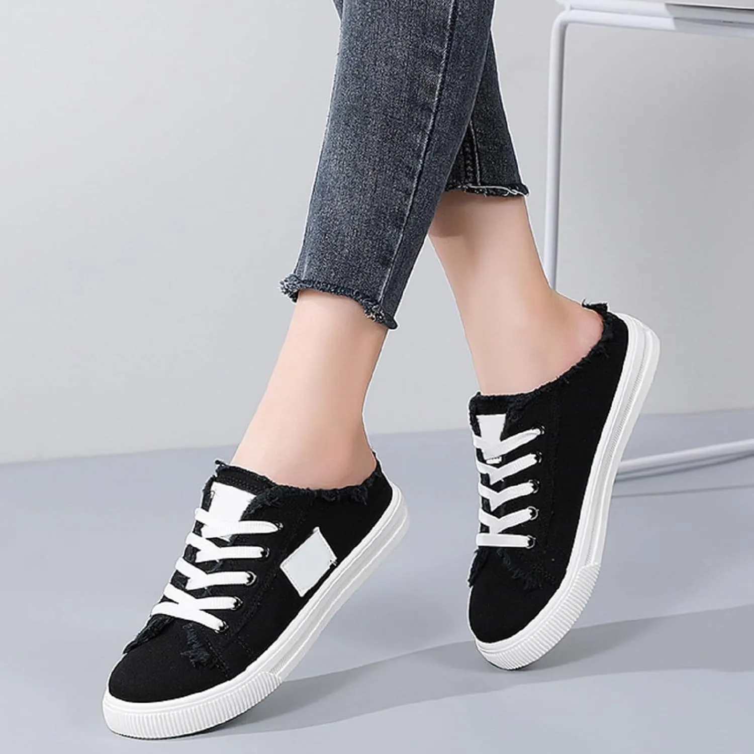 Mules for Women 2025 Casual Lightweight Canvas Mules Fashion Comfortable Slip On Sneaker Comfort Non Slip Backless Sneakers Elegant Walking Shoes Classic Work Shoes