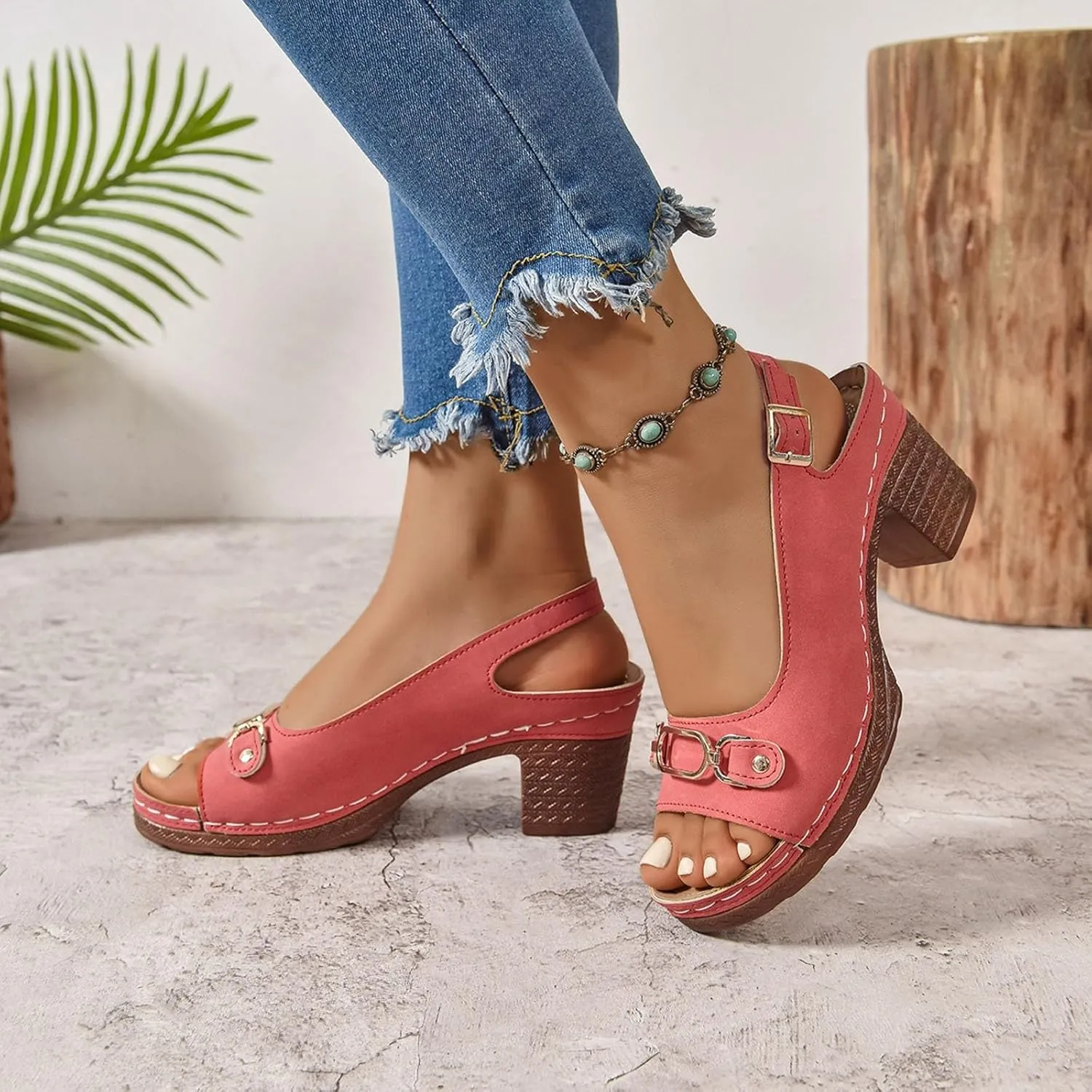 Orthopedic Sandals for Women, Women Walking Slippers with Arch Support Ladies Elegant Mid Heel Sandals Fish Mouth Slingback Walking Shoes for Working Shopping