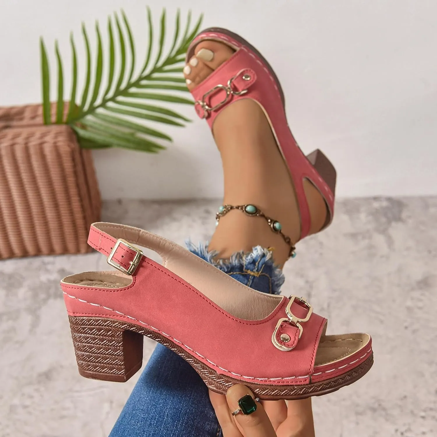 Orthopedic Sandals for Women, Women Walking Slippers with Arch Support Ladies Elegant Mid Heel Sandals Fish Mouth Slingback Walking Shoes for Working Shopping