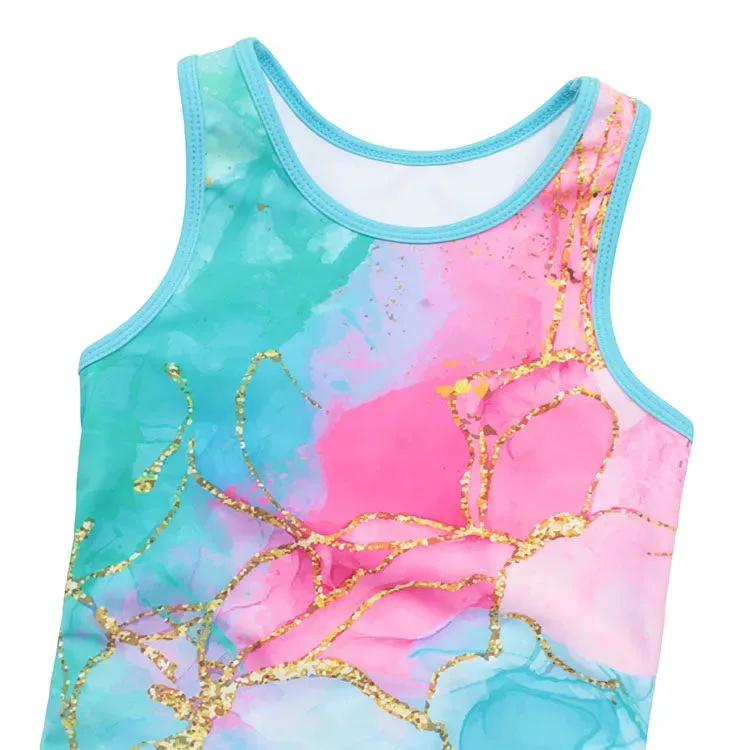 Pastel Green Pattern Unitard for Girls