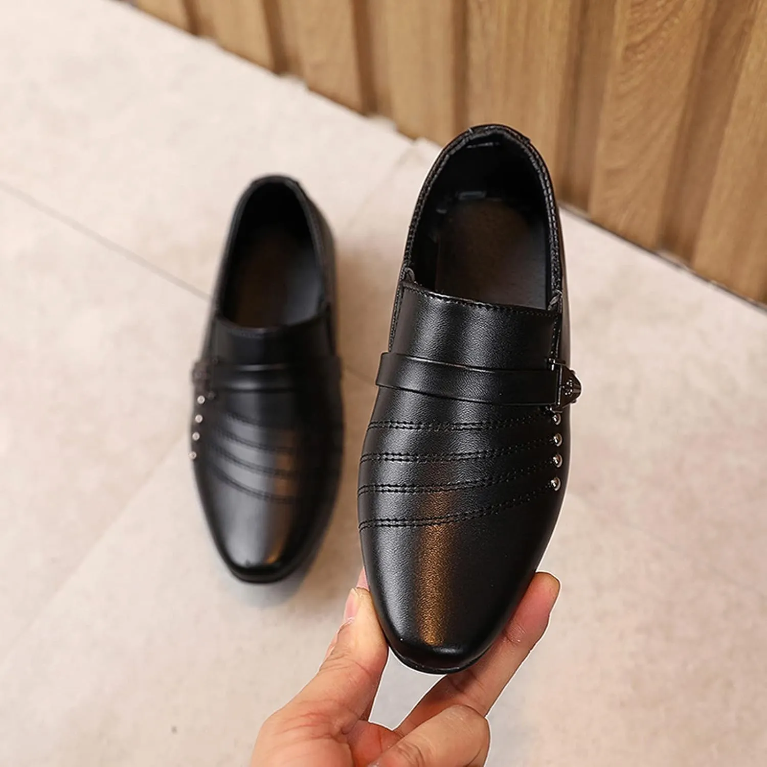 Pointed Toe Ankle Leather Sandals for Kids Baby Boys Girls Flat Non Slip Formal Shoes Fancy Comfy Loafers Sandals