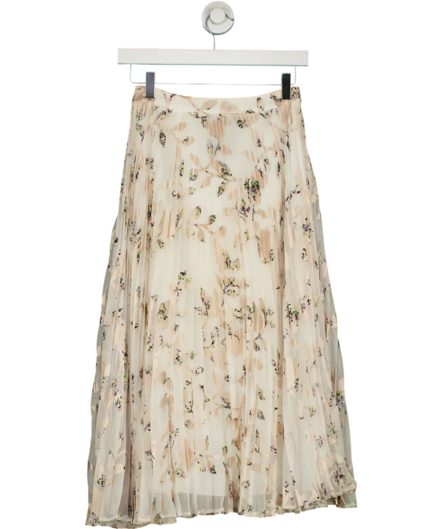 REISS Cream Alisandra Floral Print Pleated Skirt UK 4