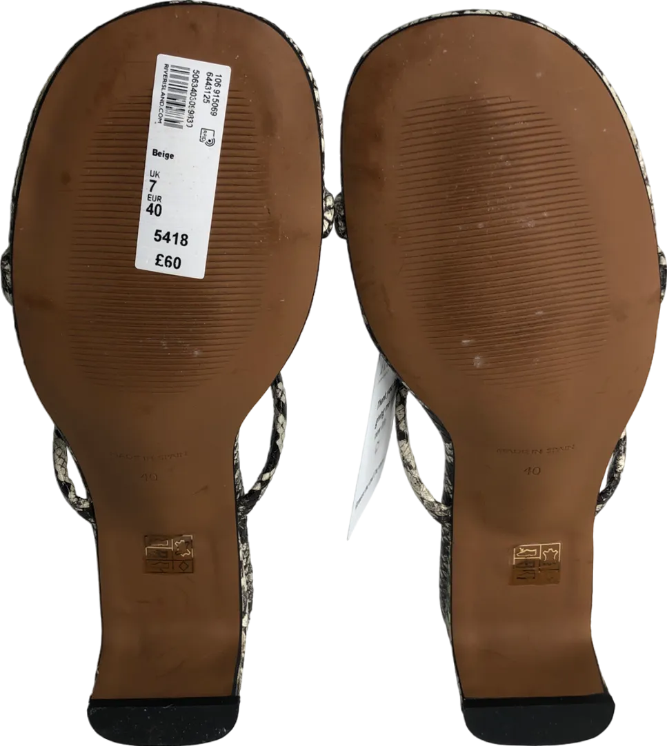 River Island Black Beige Leather Kitten Heel Mule Sandals UK 7 EU 40 
