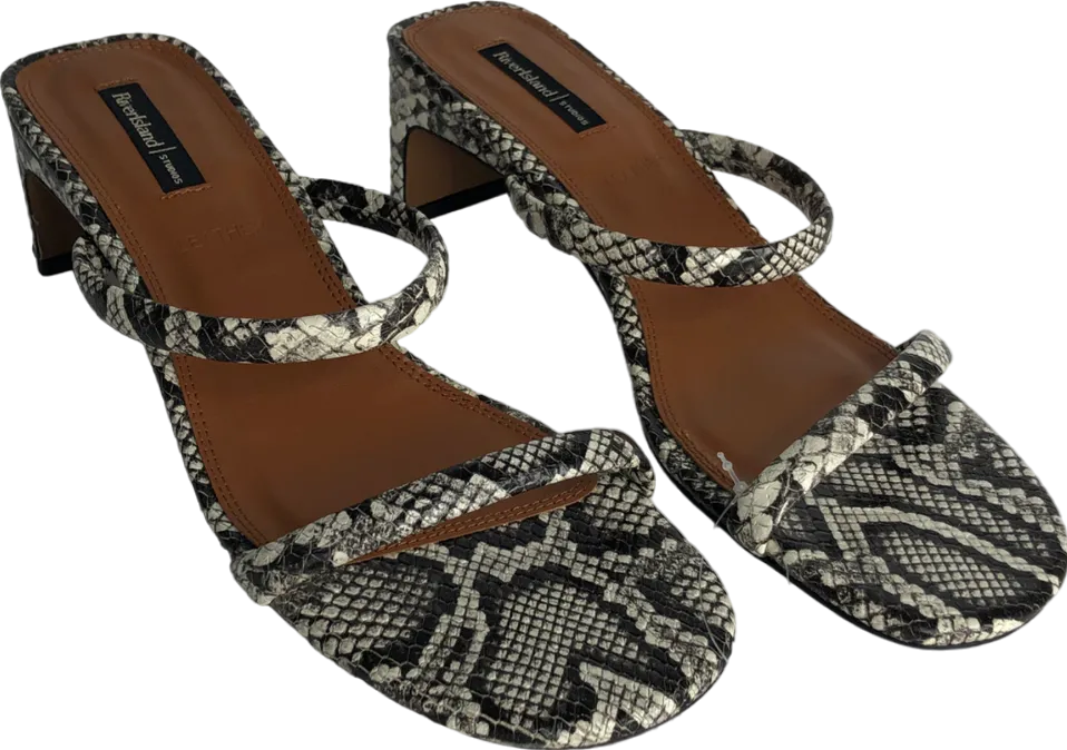 River Island Black Beige Leather Kitten Heel Mule Sandals UK 7 EU 40 