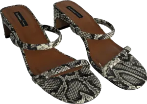 River Island Black Beige Leather Kitten Heel Mule Sandals UK 7 EU 40 
