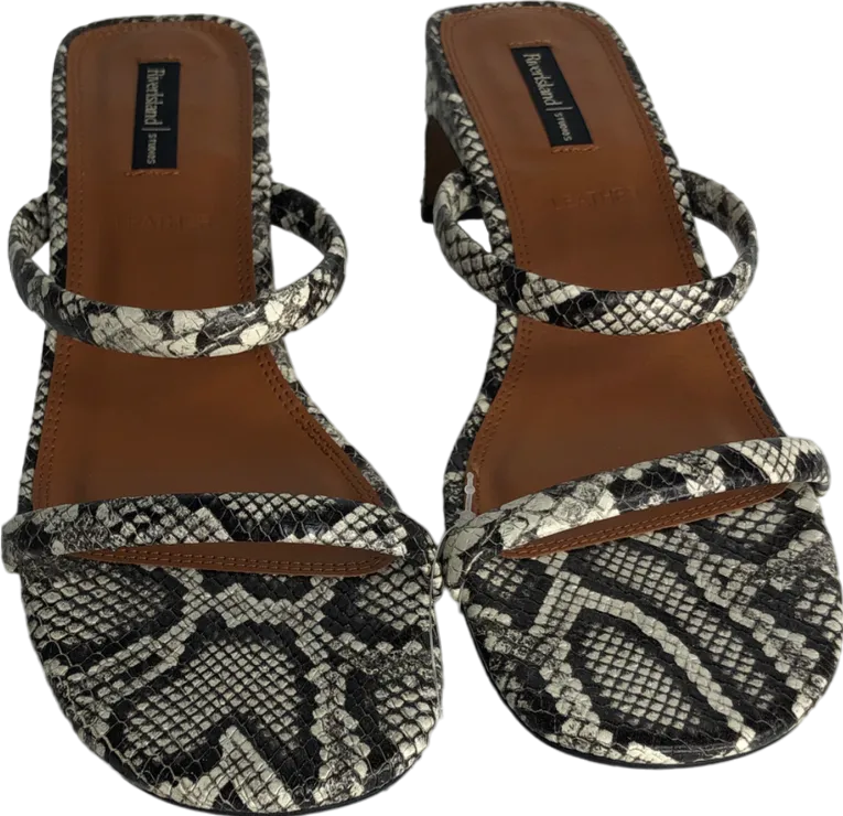 River Island Black Beige Leather Kitten Heel Mule Sandals UK 7 EU 40 