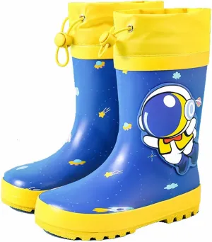 Toddler Boys Girls Cartoon Astronaut Rain Boots Adjustable Non-slip Soft Bottom Outdoor Rain Boots