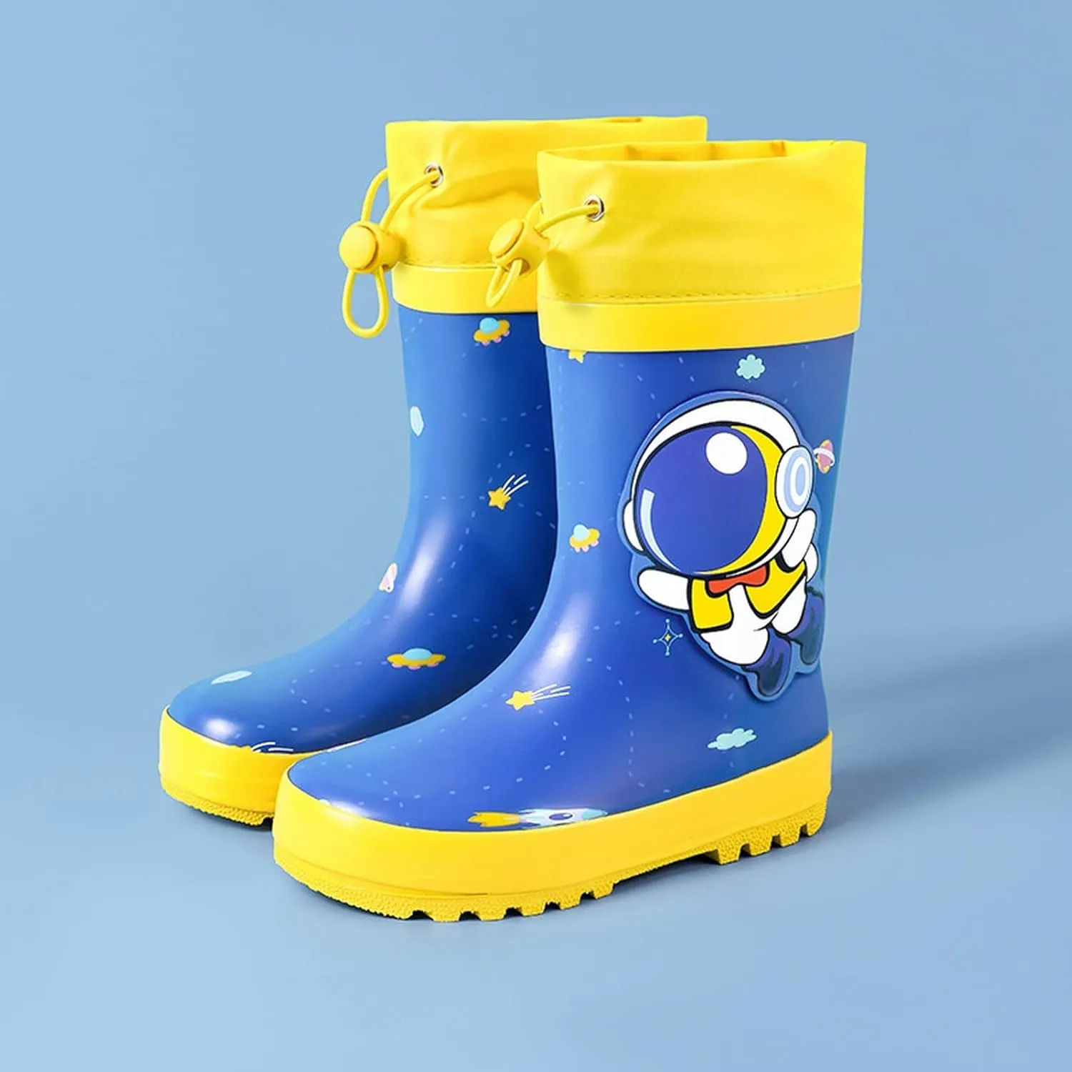 Toddler Boys Girls Cartoon Astronaut Rain Boots Adjustable Non-slip Soft Bottom Outdoor Rain Boots