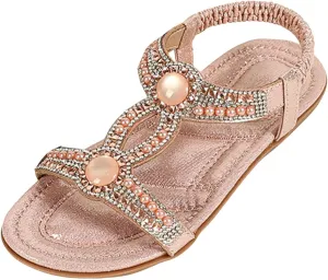 Toddler Girls Glitter Flat Wide Sandals Pearl Open Toe Strap Barefoot Shoes Kids Baby Formal Birthday Elegant Sandals