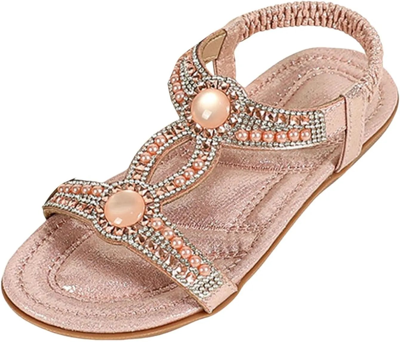 Toddler Girls Glitter Flat Wide Sandals Pearl Open Toe Strap Barefoot Shoes Kids Baby Formal Birthday Elegant Sandals