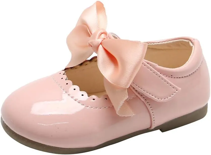 Toddler Girls Leather Mary Jane Shoes with Bow Strap Sole Rubber Ankle Closed Toe Sandals Loafers Lightweight Comfy