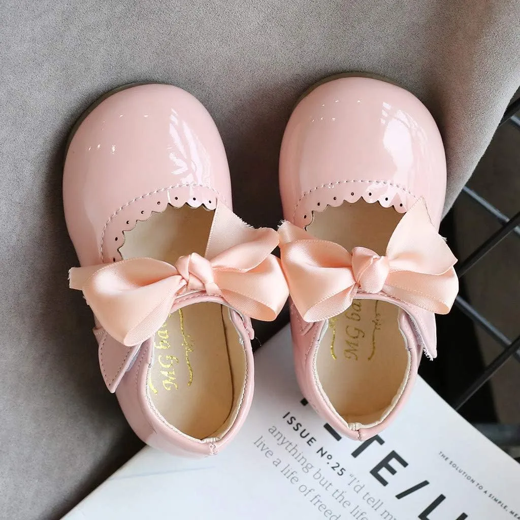Toddler Girls Leather Mary Jane Shoes with Bow Strap Sole Rubber Ankle Closed Toe Sandals Loafers Lightweight Comfy