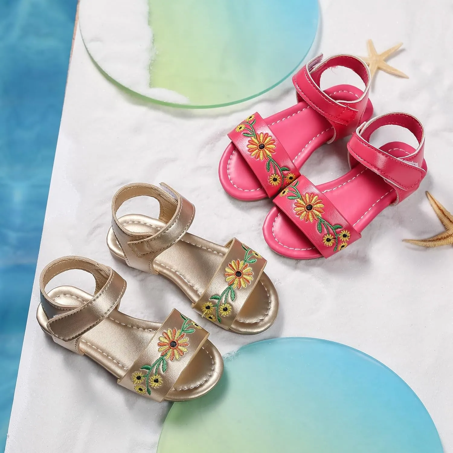 Toddler Girls Sandals Shoes Comfortable Soft Sole Sandals Fashionable Open Toe Flower Children Summer Outdoor Unisex Child Sport