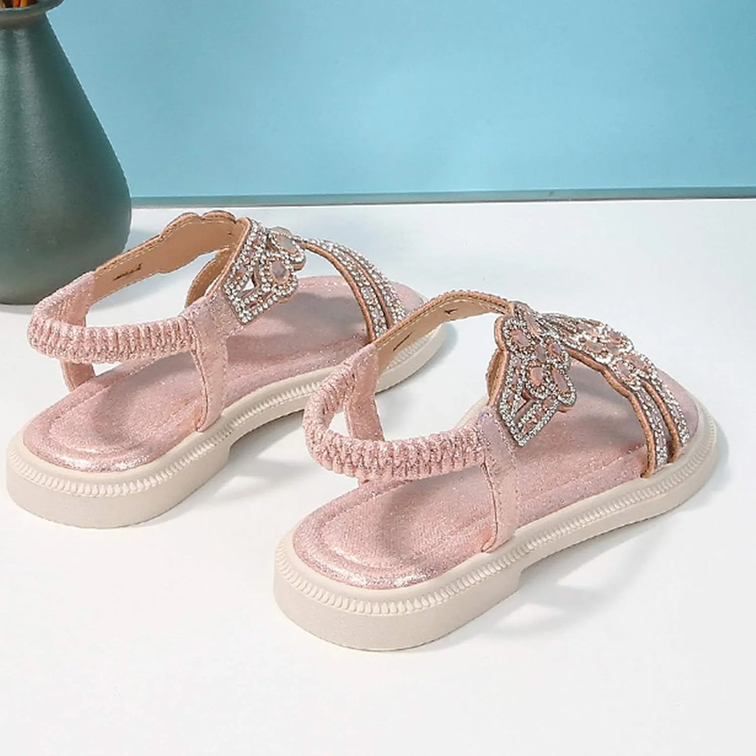Toddler Girls Sequins Sandals Fancy Rhinestone Open Toe Formal Dress Shoes Non Slip Princess Sandals Kids Elegant Flat Sandal