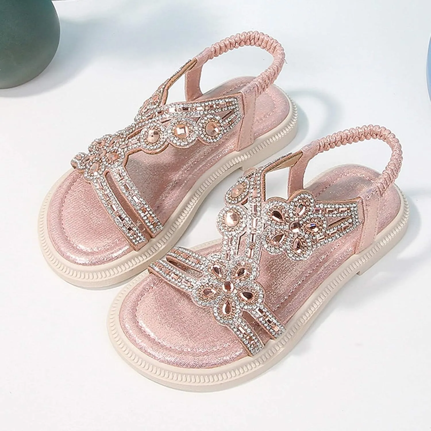 Toddler Girls Sequins Sandals Fancy Rhinestone Open Toe Formal Dress Shoes Non Slip Princess Sandals Kids Elegant Flat Sandal