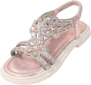 Toddler Girls Sequins Sandals Fancy Rhinestone Open Toe Formal Dress Shoes Non Slip Princess Sandals Kids Elegant Flat Sandal