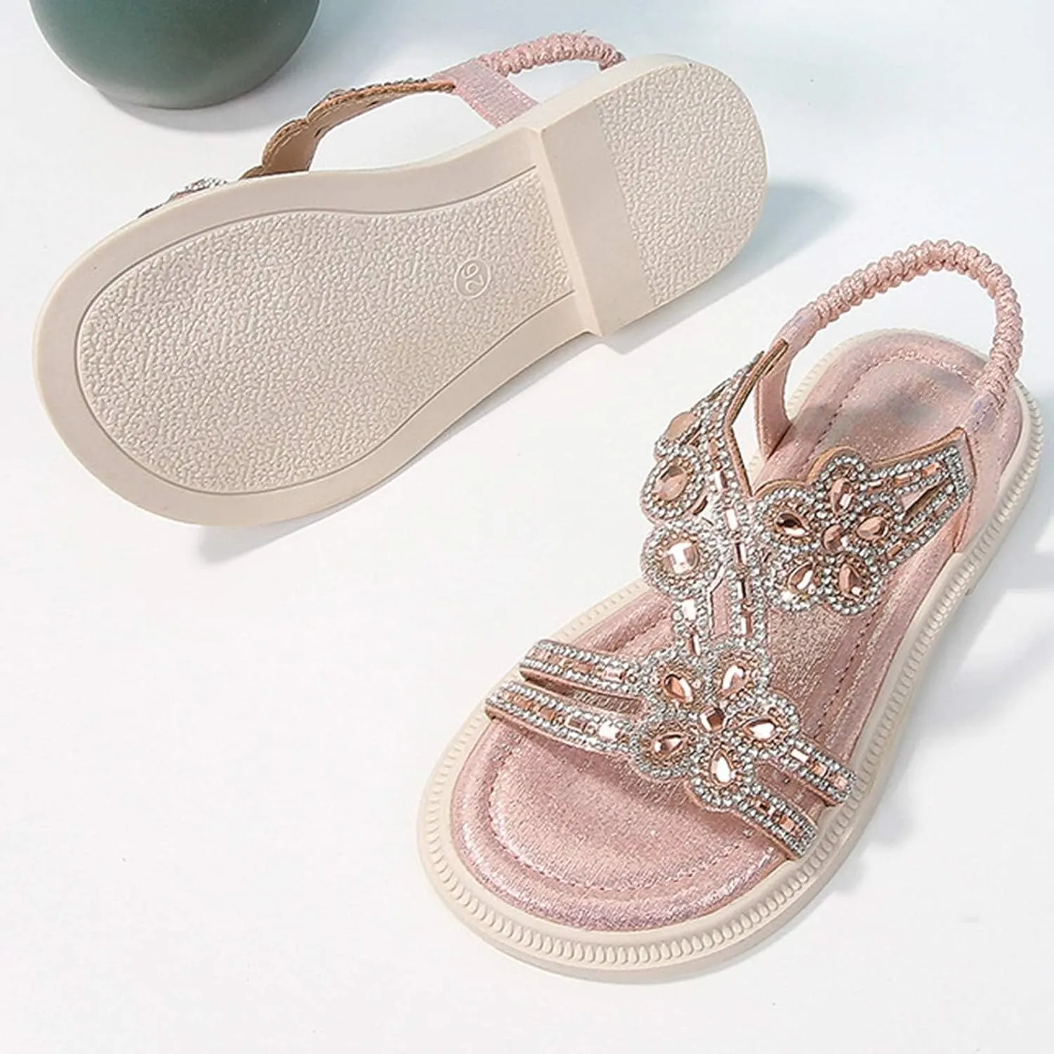 Toddler Girls Sequins Sandals Fancy Rhinestone Open Toe Formal Dress Shoes Non Slip Princess Sandals Kids Elegant Flat Sandal