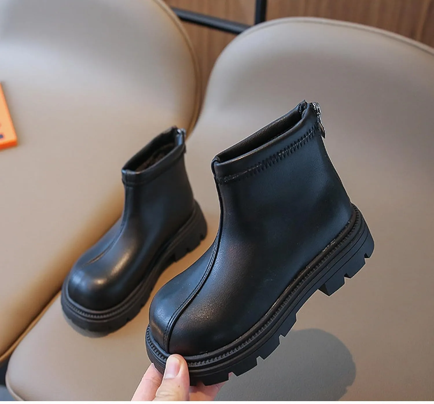 Toddler Girls Zipper Ankle Boots Low Chunky Heel Mary Jane Dress Booties Water-proof Outdoor helsea Boots