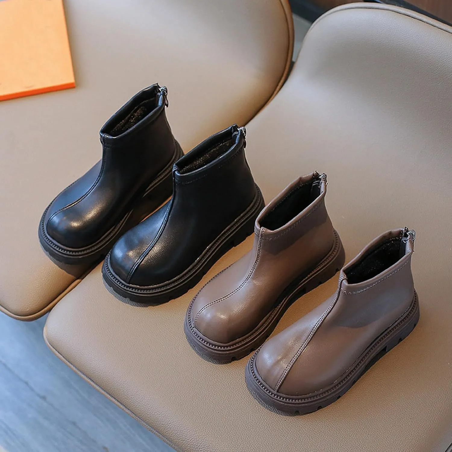 Toddler Girls Zipper Ankle Boots Low Chunky Heel Mary Jane Dress Booties Water-proof Outdoor helsea Boots