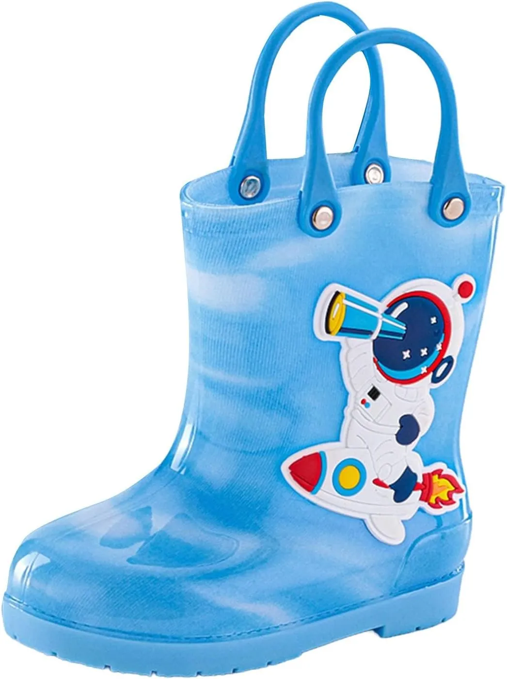 Toddler Kids Rain Boots with Easy On Handles Boys Girls artoon Pattern Easy Pull Rubber Sole Anti Toddler Boots Size 8