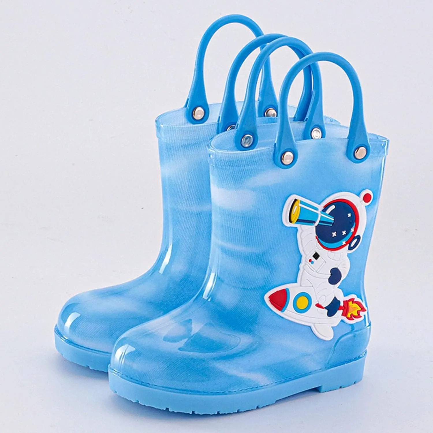 Toddler Kids Rain Boots with Easy On Handles Boys Girls artoon Pattern Easy Pull Rubber Sole Anti Toddler Boots Size 8