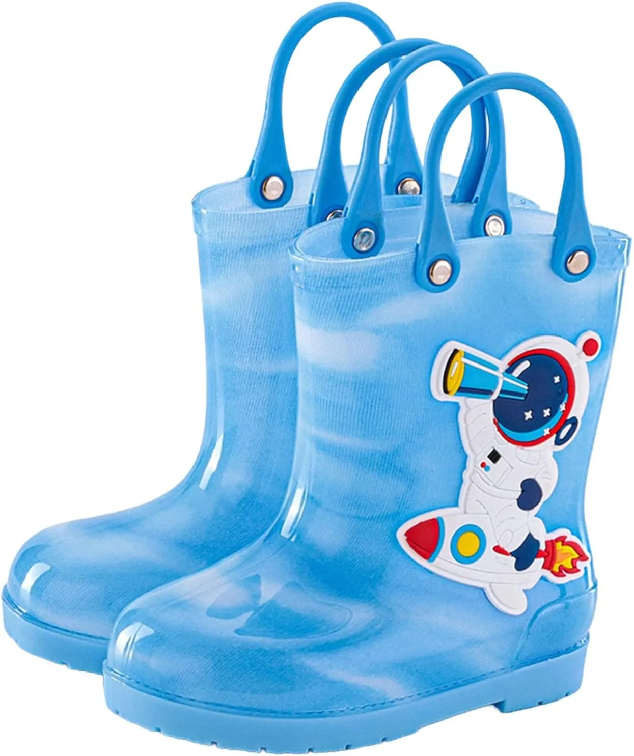 Toddler Kids Rain Boots with Easy On Handles Boys Girls artoon Pattern Easy Pull Rubber Sole Anti Toddler Boots Size 8