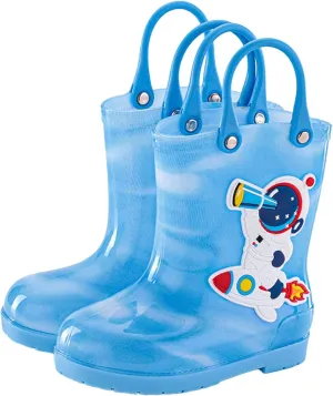 Toddler Kids Rain Boots with Easy On Handles Boys Girls artoon Pattern Easy Pull Rubber Sole Anti Toddler Boots Size 8