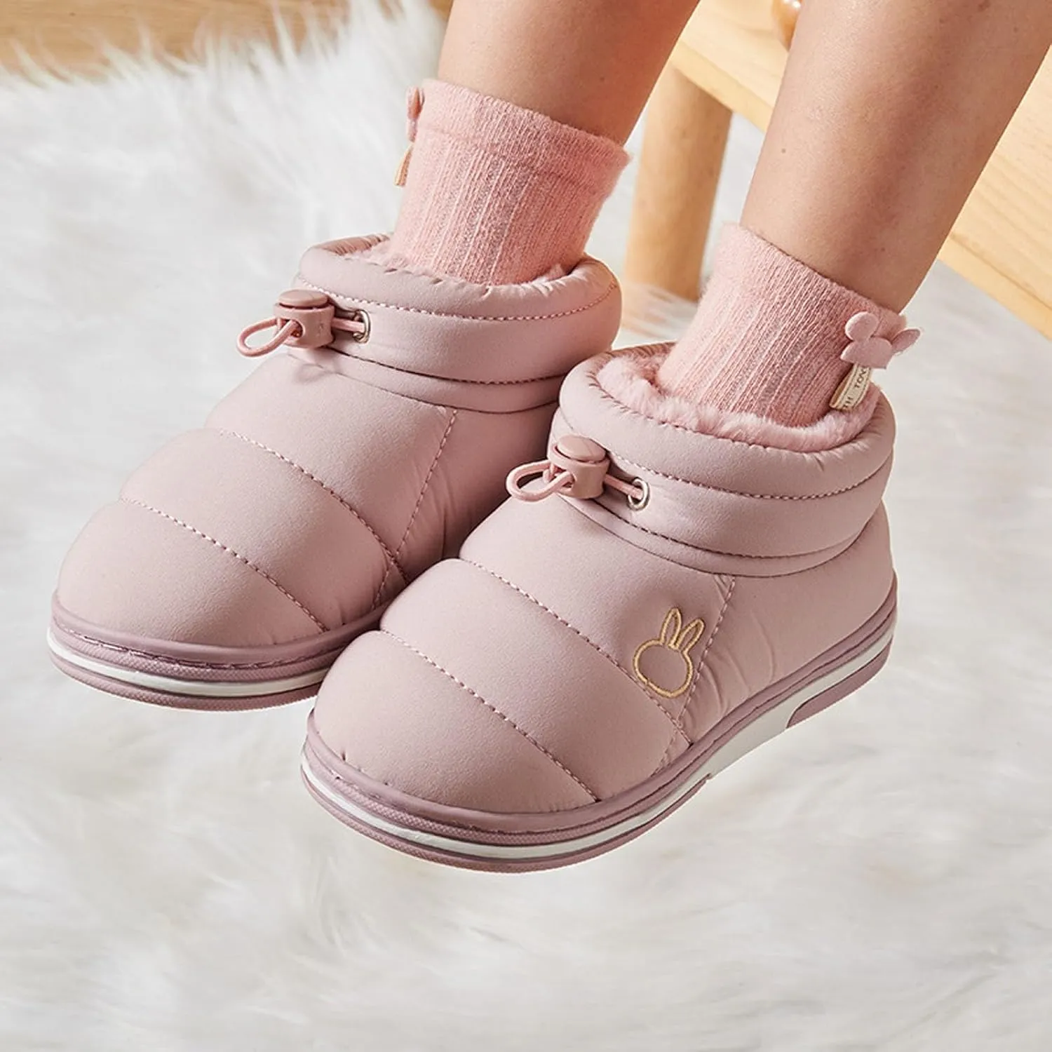 Toddler Kids Warm House Boots Water Proof Slippers for Boys Girls Fuzzy  Lined Comfy Platform Indoor Shoes