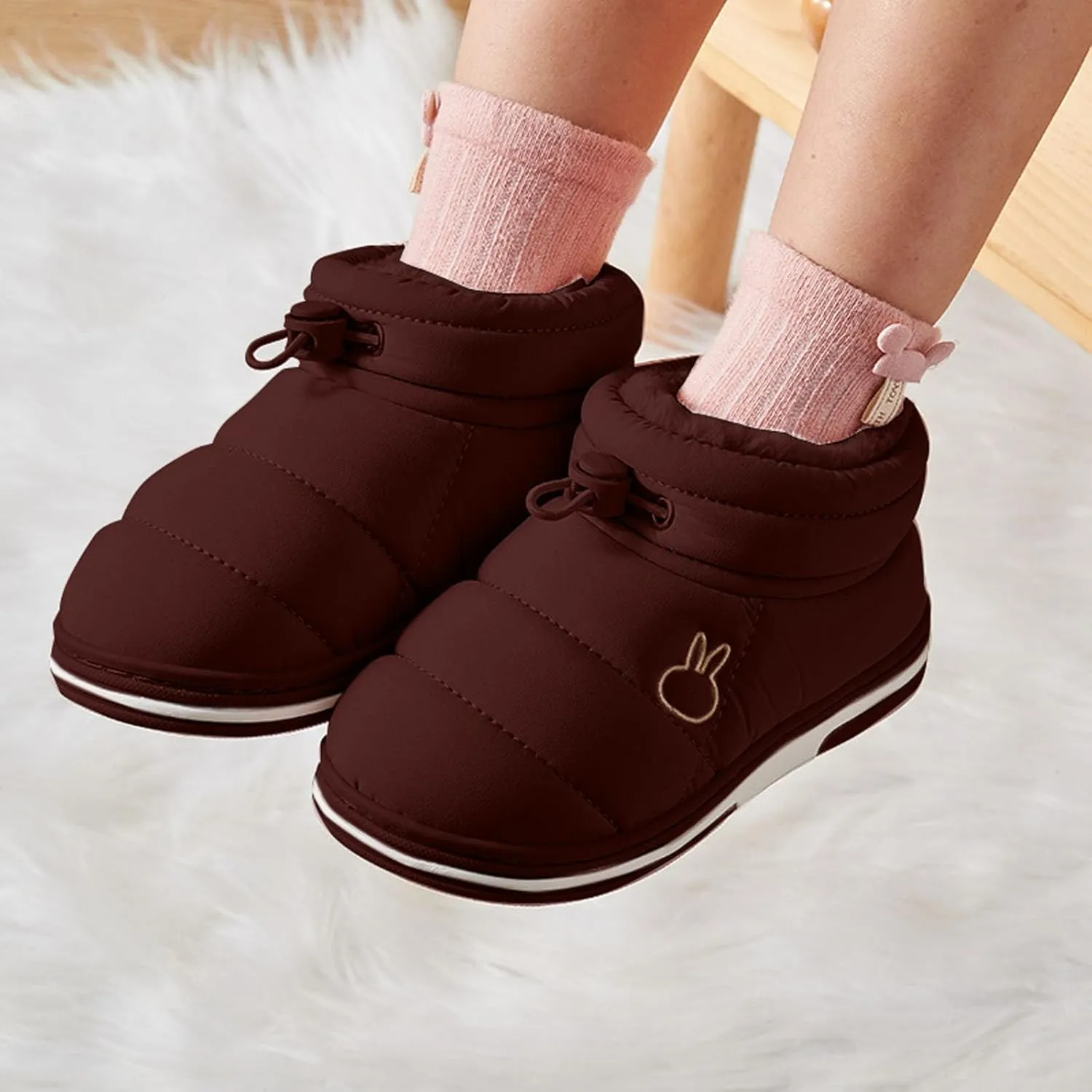Toddler Kids Warm House Boots Water Proof Slippers for Boys Girls Fuzzy  Lined Comfy Platform Indoor Shoes