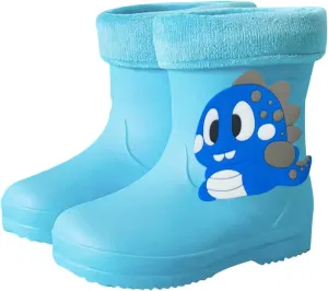 Toddler Warm Lined Rain Boots Baby Kids Dinosaur Rain Shoes Children Waterproof Soft Rubber Shoes Toddler Fall Boots