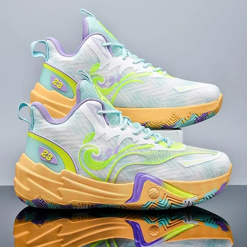 Unisex High Top Basketball Shoes with Breathable Non Slip Mesh Fashionable Sports Training Boots