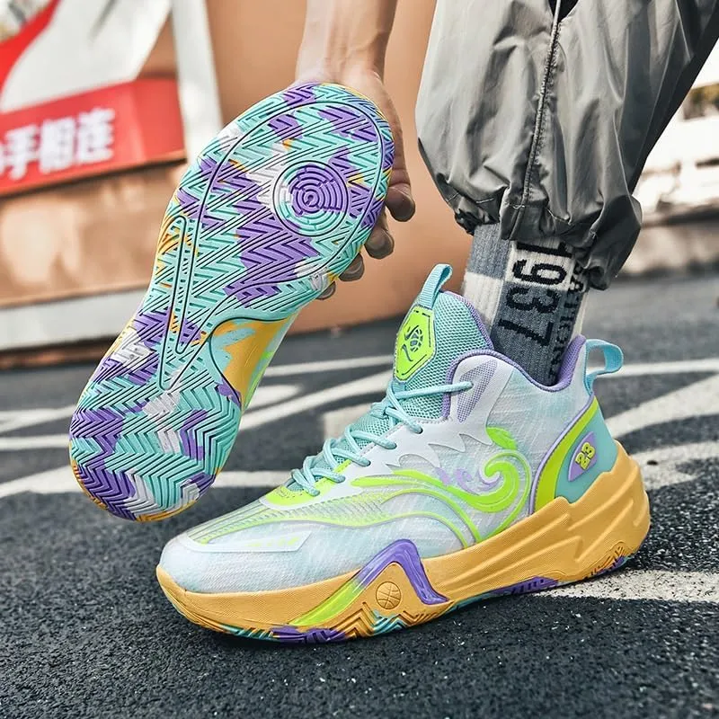 Unisex High Top Basketball Shoes with Breathable Non Slip Mesh Fashionable Sports Training Boots