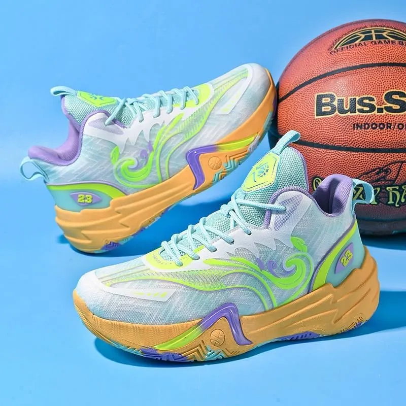Unisex High Top Basketball Shoes with Breathable Non Slip Mesh Fashionable Sports Training Boots