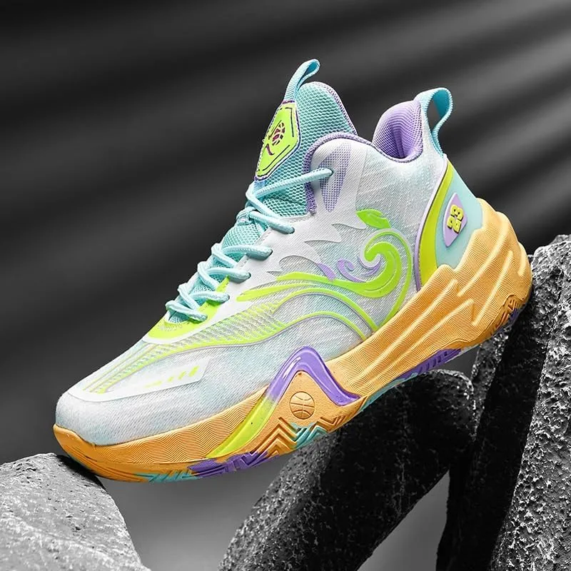 Unisex High Top Basketball Shoes with Breathable Non Slip Mesh Fashionable Sports Training Boots