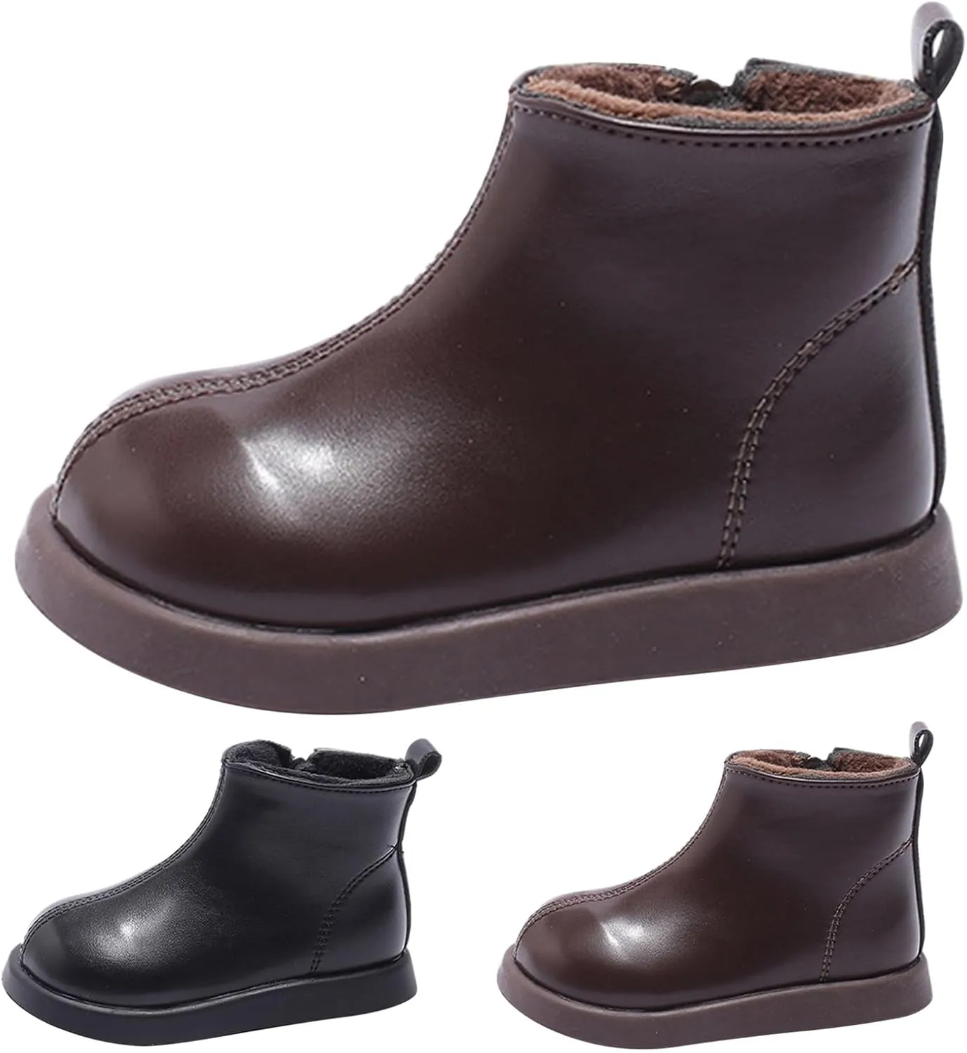 Unisex Kids Plush Ankle Boot Comfy Warm Round Toe Waterroof Solid Classic Working Shoes School Platform Sneakers