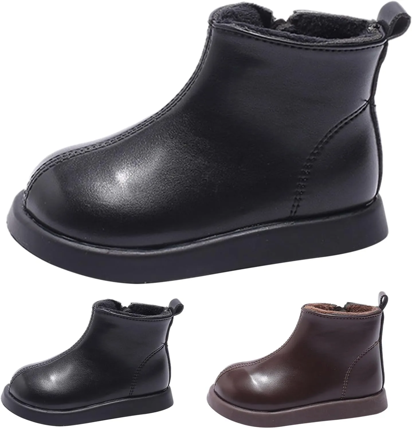Unisex Kids Plush Ankle Boot Comfy Warm Round Toe Waterroof Solid Classic Working Shoes School Platform Sneakers